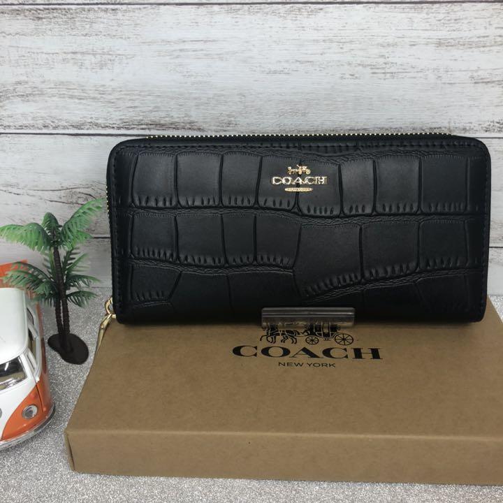 本物保証 COACH コーチ 長財布 型押し クロコダイル わに ブラック vG4QZ-m48611241641 在庫あ好評