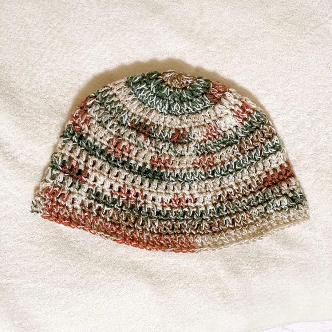 347　クロシェハット　クラッシャーハット　手編　１点もの　バケットハット　レア