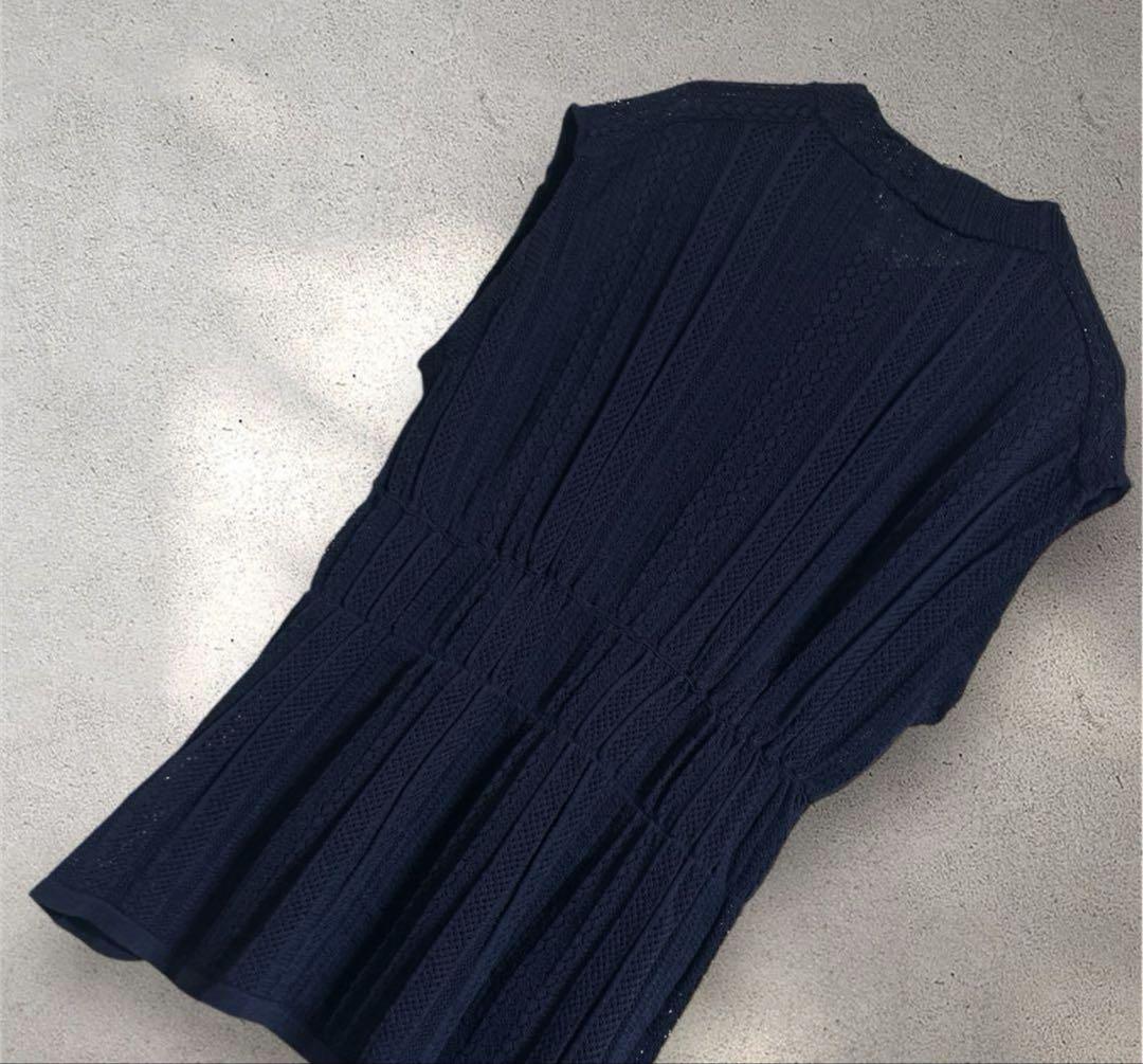 Plage カギあみサマーニット　フレンチスリーブ　ネイビー