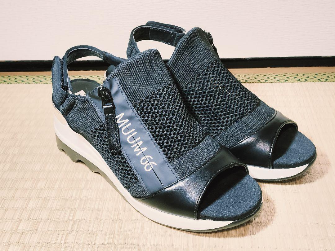 MUUM ファスナーニットサンダルL ブラック靴
