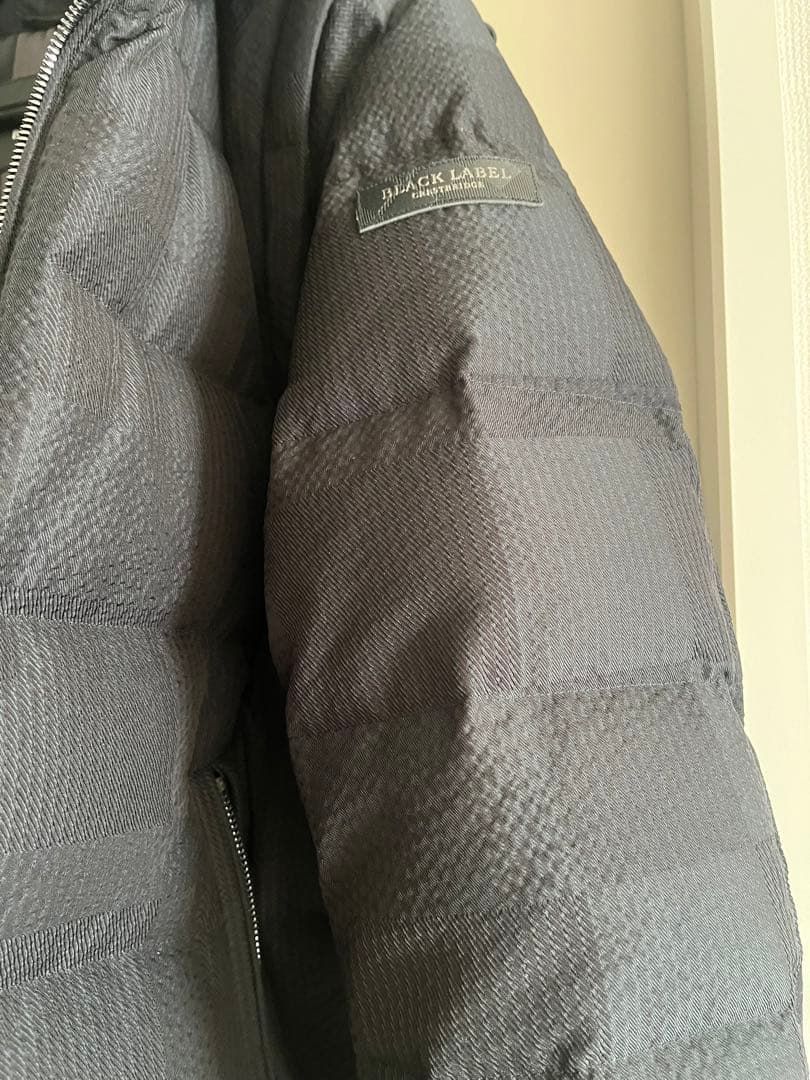 BLACK LABEL フード付きシャドーチェックダウンジャケット ブラック