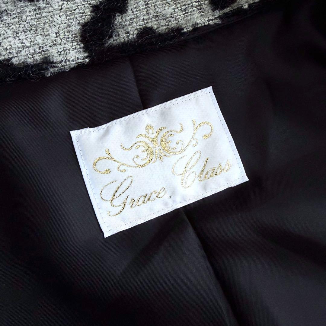 【美品】 グレースクラス 高級 コート 千鳥 グレー ブラック 女優襟 S 【美品】 グレースクラス 高級 コート 千鳥 グレー ブラック 女優襟 S
