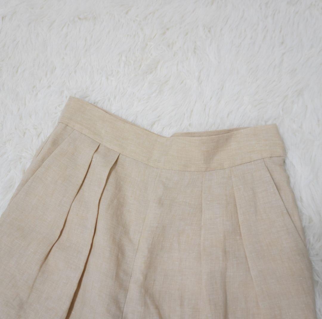 19ss　Theory　リネンテーパードパンツ　タック　ベージュ　麻　ゆったり