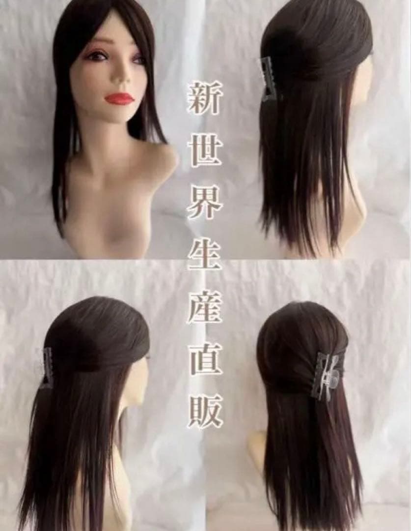 ダークブラウン ロングウィッグ クリップ付き