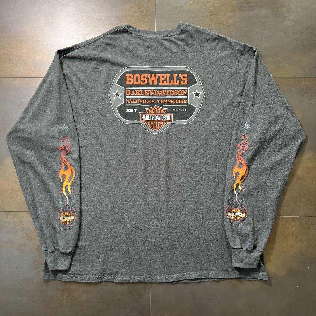 ハーレーダビッドソン　BOSWELL　ビンテージ・ロンT　袖フレイム　炎　3XL