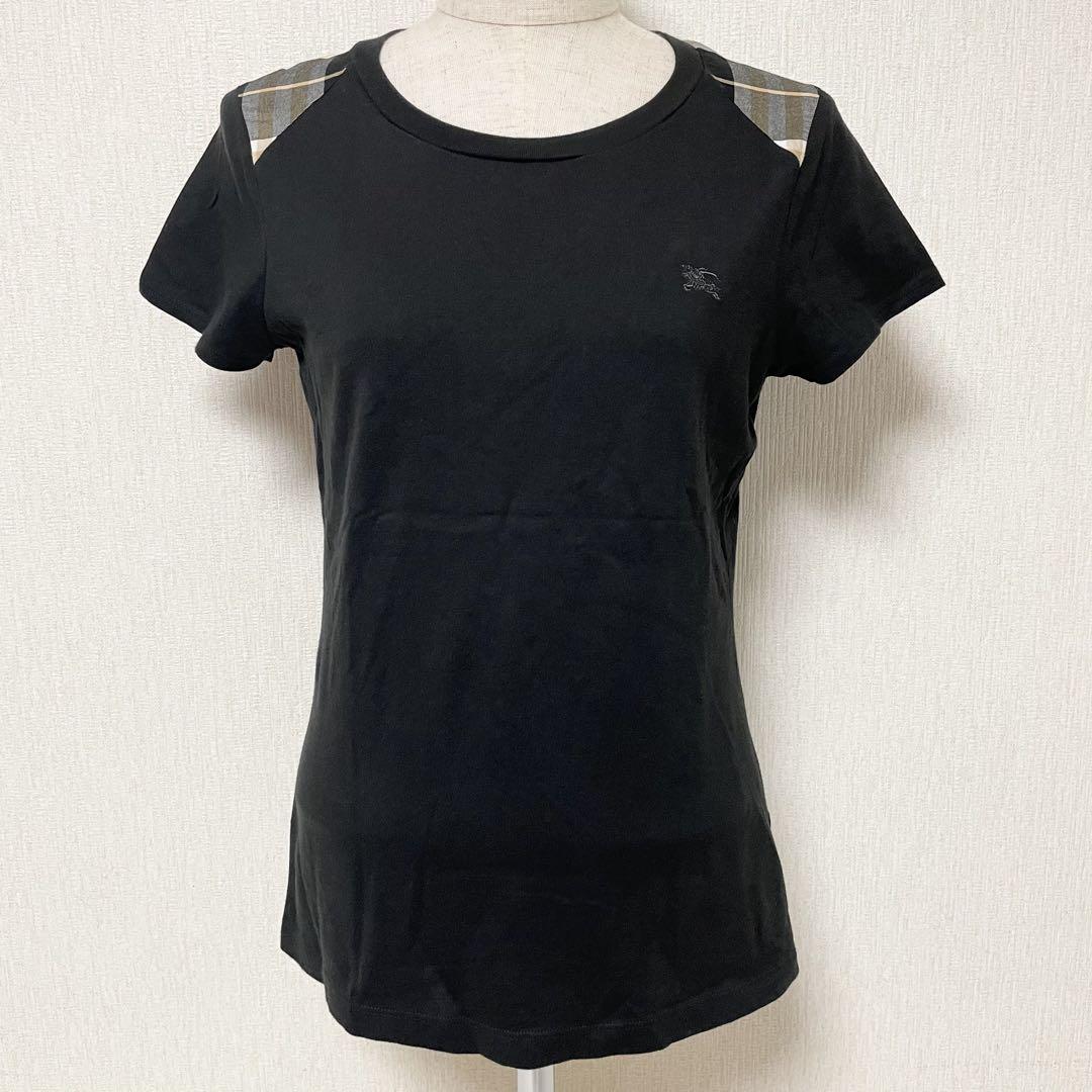 BURBERRY ノバチェック ロゴ 刺繍 カットソー トップス 38 ブラック