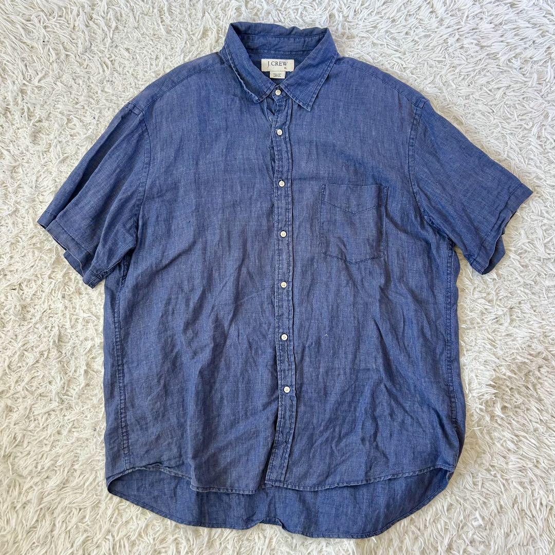 J.CREW リネンシャツ 半袖 XL 90s 00s 香港製 ジェイクルー