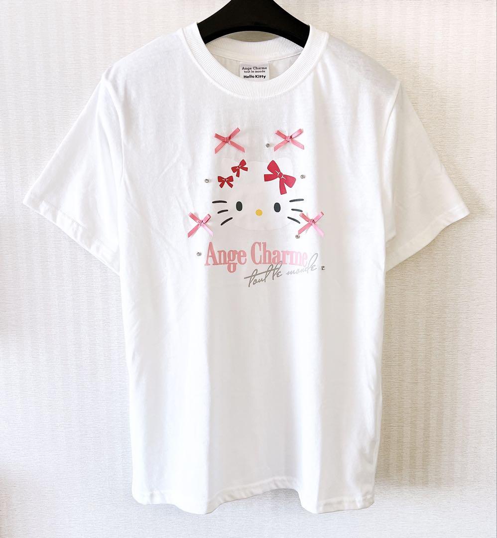 ange charme ハローキティ50周年レースアップTシャツ　リボン 辻希美 新品タグ付き》 Ange Charme 辻希美 ハローキティリボン半袖T