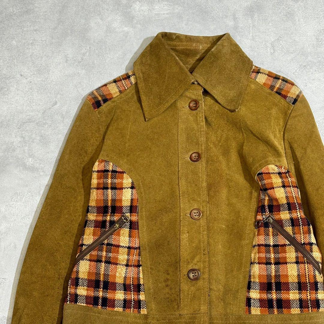 70s Vintage SUEDE × CHECK JACKET DM870