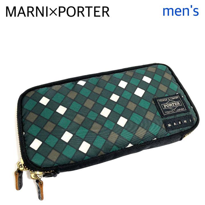 【限定品・美品】マルニ×ポーター コラボ 長財布 ラウンドジップ チェック柄 緑 【限定品・美品】マルニ×ポーター コラボ 長財布 ラウンドジップ チェック柄 緑