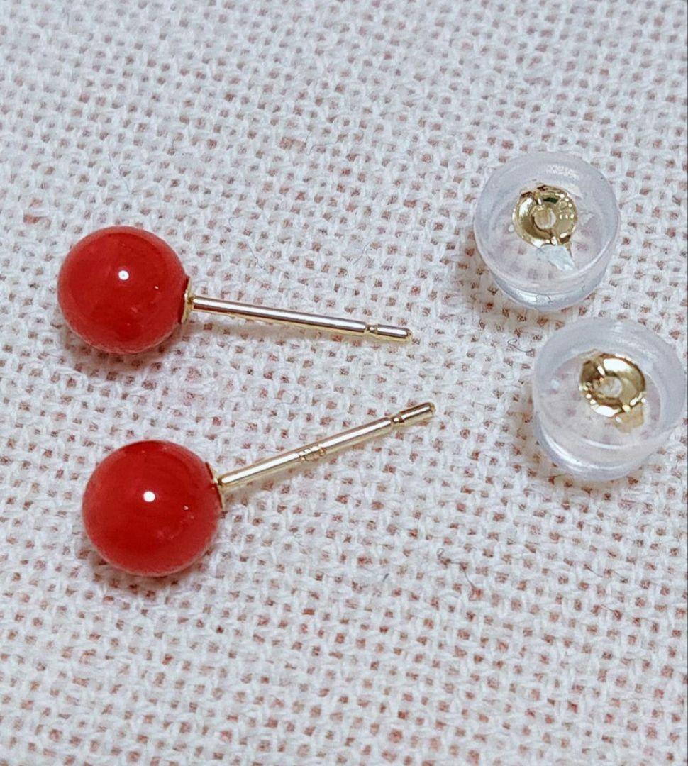 未使用品 k18 赤珊瑚 本珊瑚 ピアス