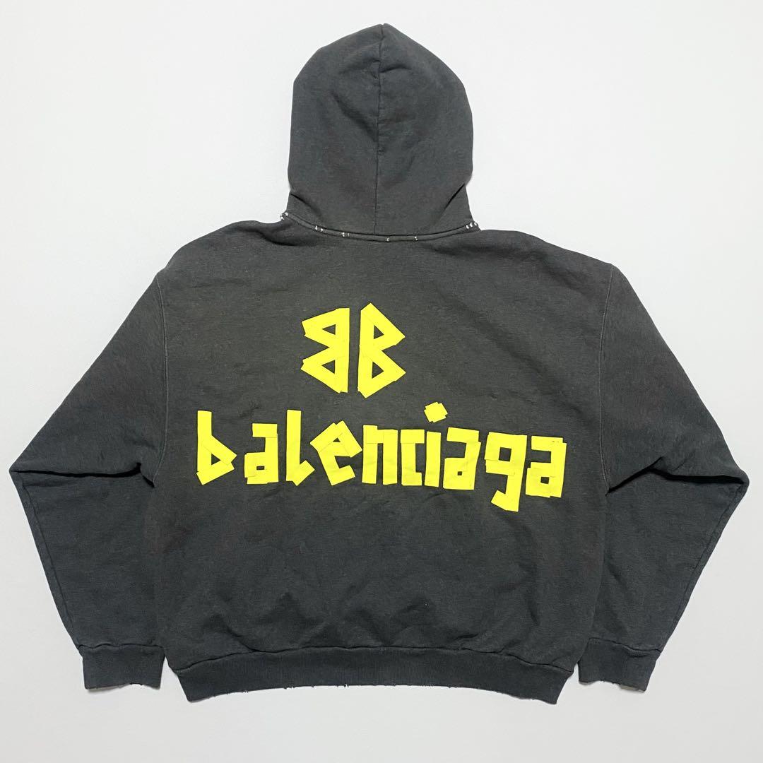 BALENCIAGA / テープロゴ パーカー グレー オーバーサイズ BALENCIAGA / テープロゴ パーカー グレー オーバーサイズ
