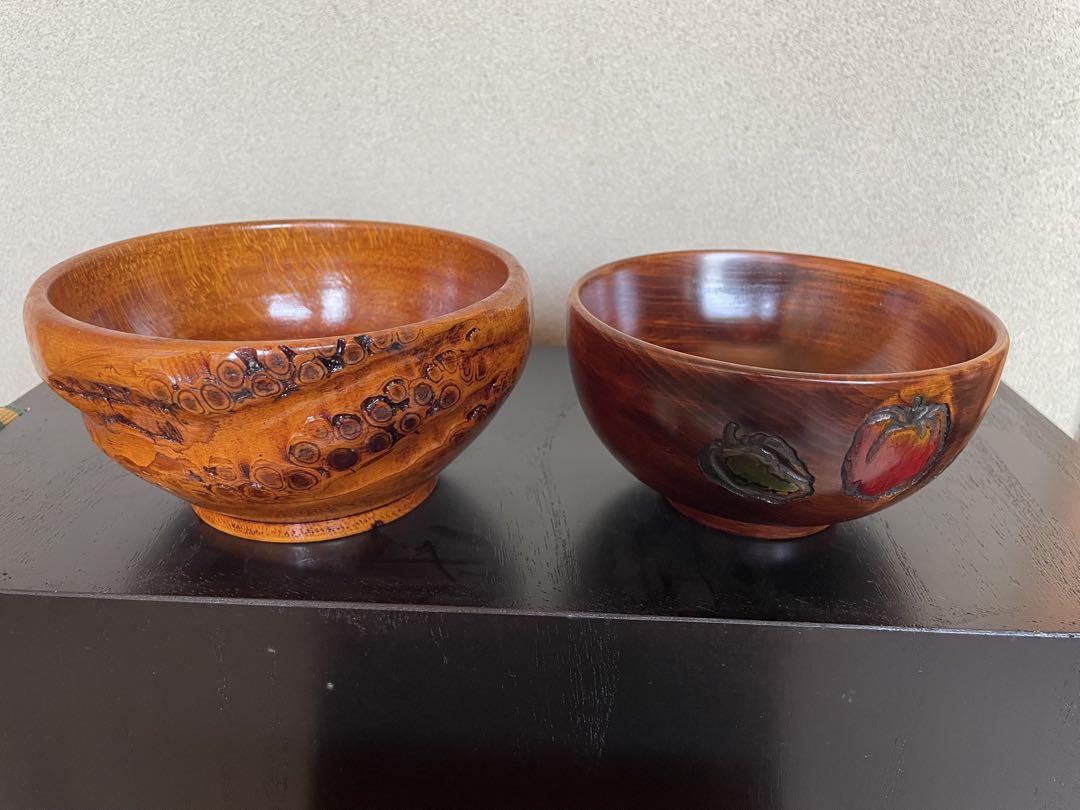 漆器椀2個 竹根茶碗と烏城彫茶碗