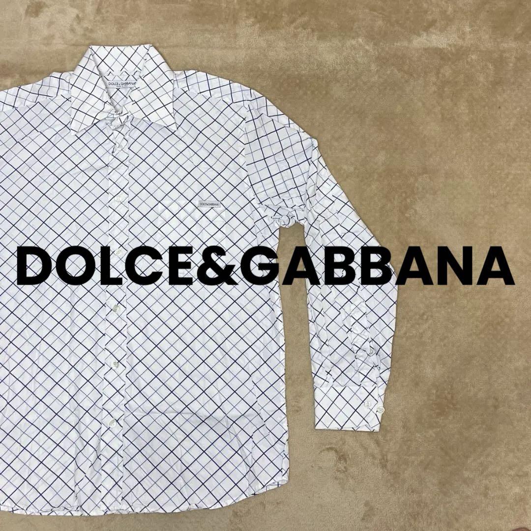 DOLCE&GABBANA チェック柄長袖シャツ 青・白