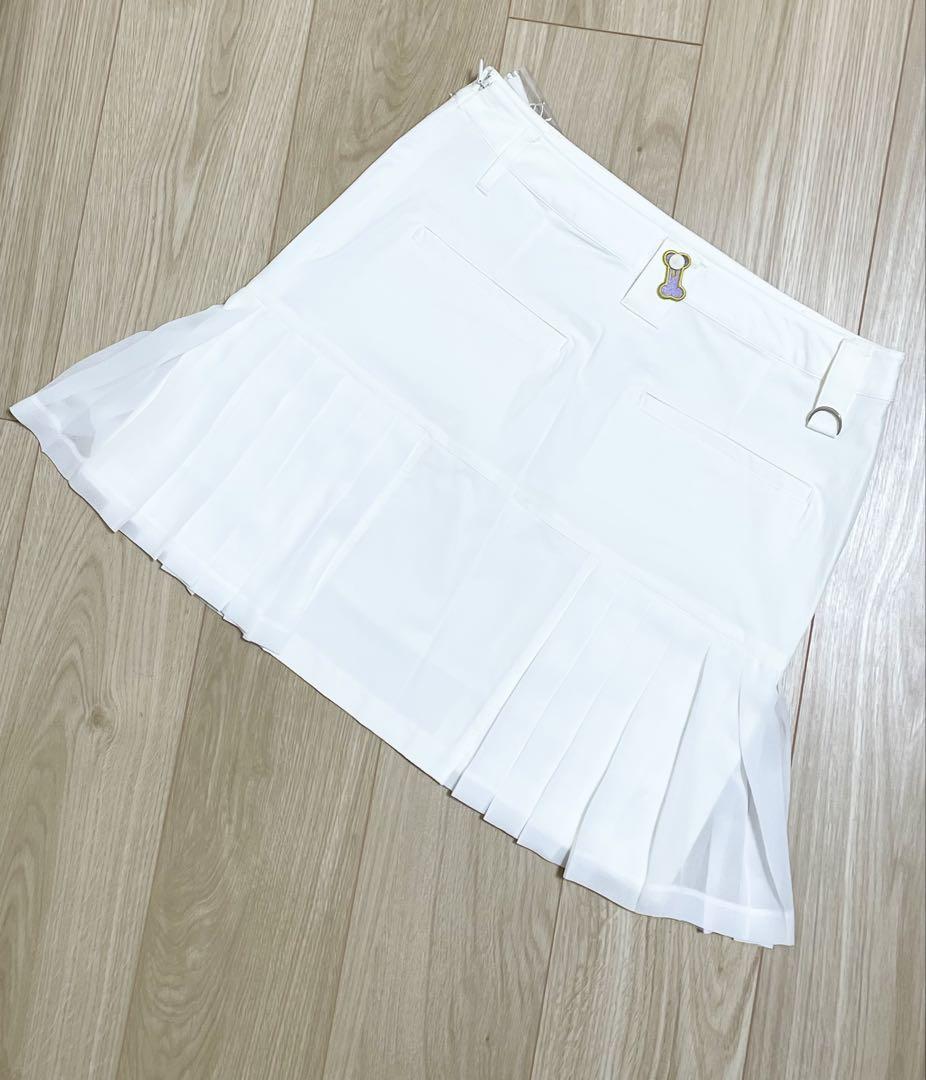 ◽️新品　ミエコウエサコ　ホワイト　４4 シフォンミックスプリーツスカート LL