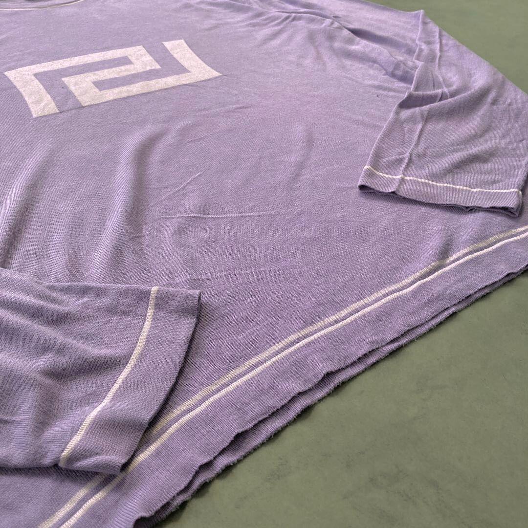 イタリア製 VERSACE ロゴ パープル ロング Tシャツ 3XL 幾何学柄