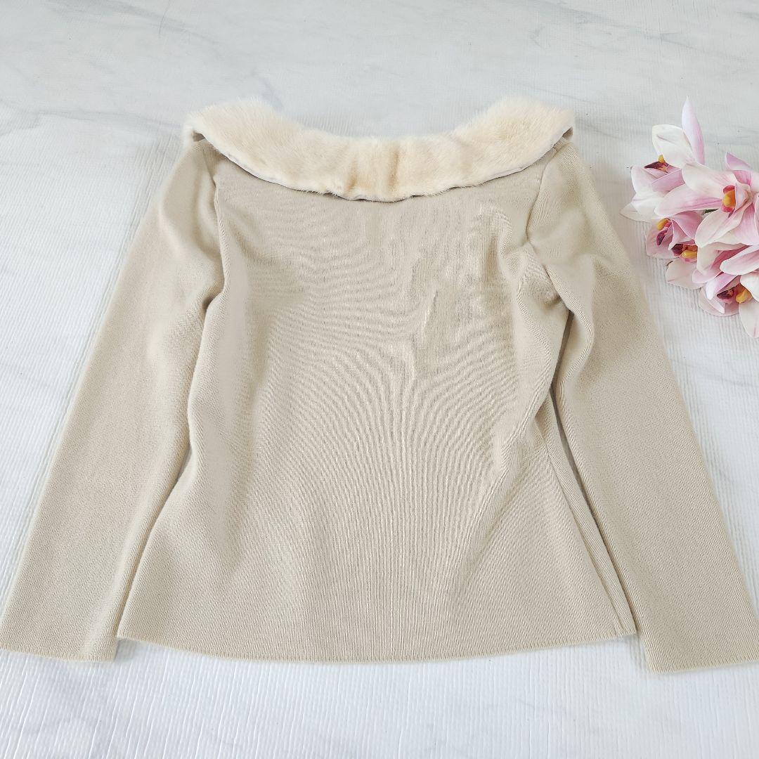 FOXEY BOUTIQUE ミンク襟付きカシミア100%ニット ベージュ 40
