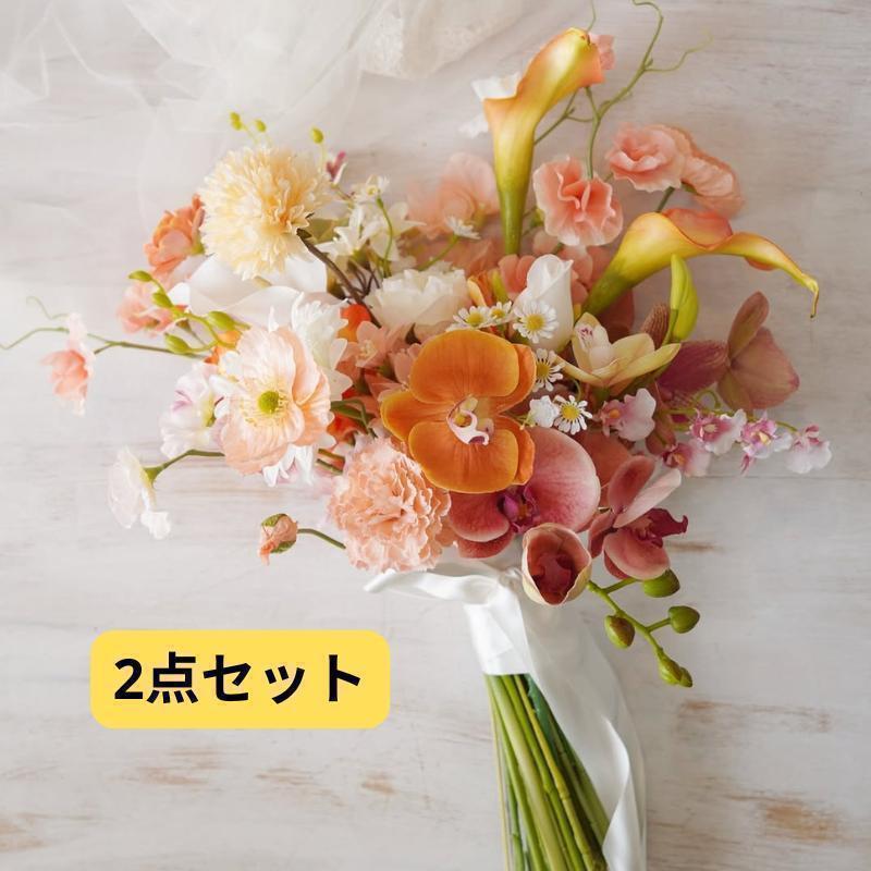 【大人気カラー】明るく元気な印象に♪オレンジ×ホワイトの花嫁ブーケ M13
