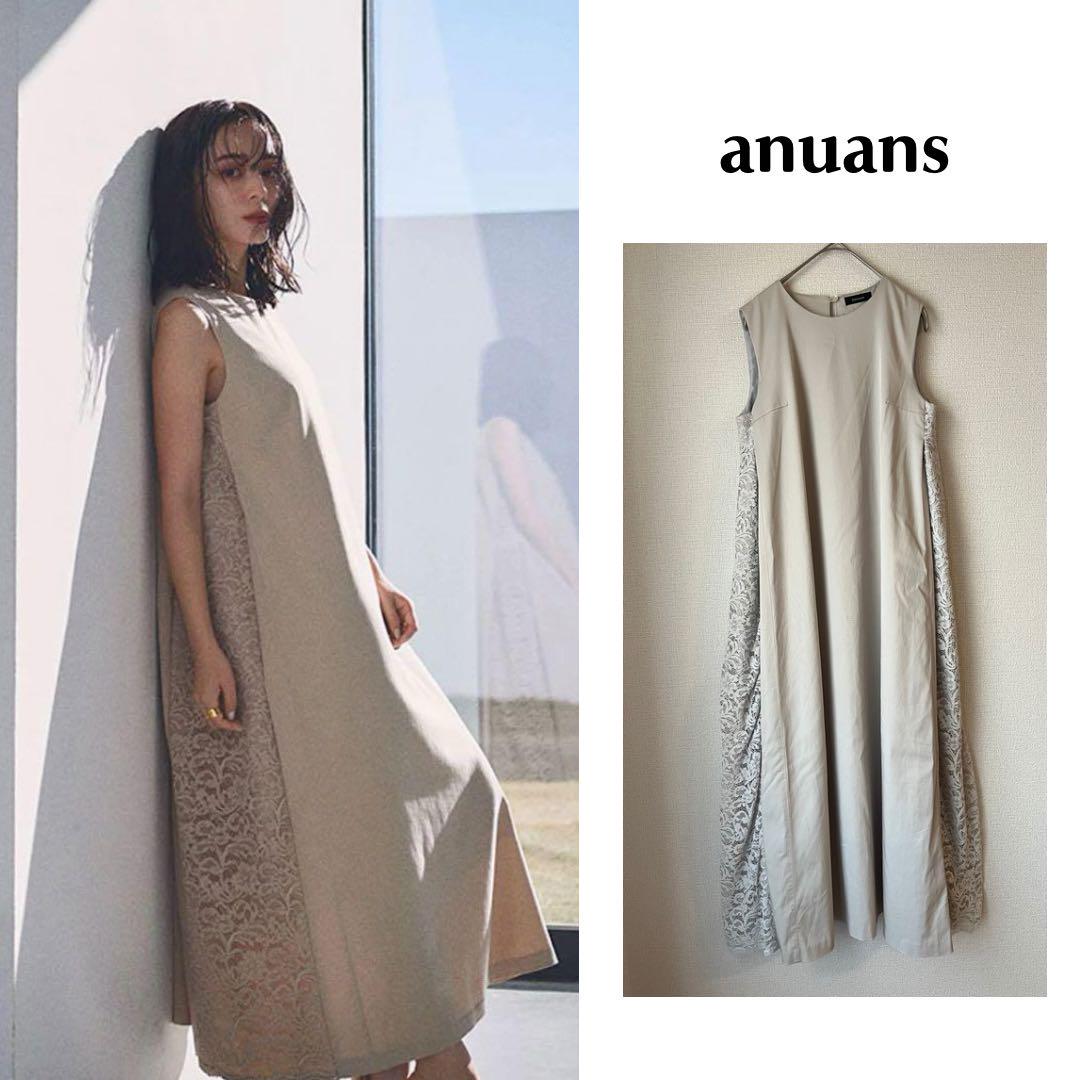 anuans 美品】サイドレースワンピース ベージュ - メルカリ
