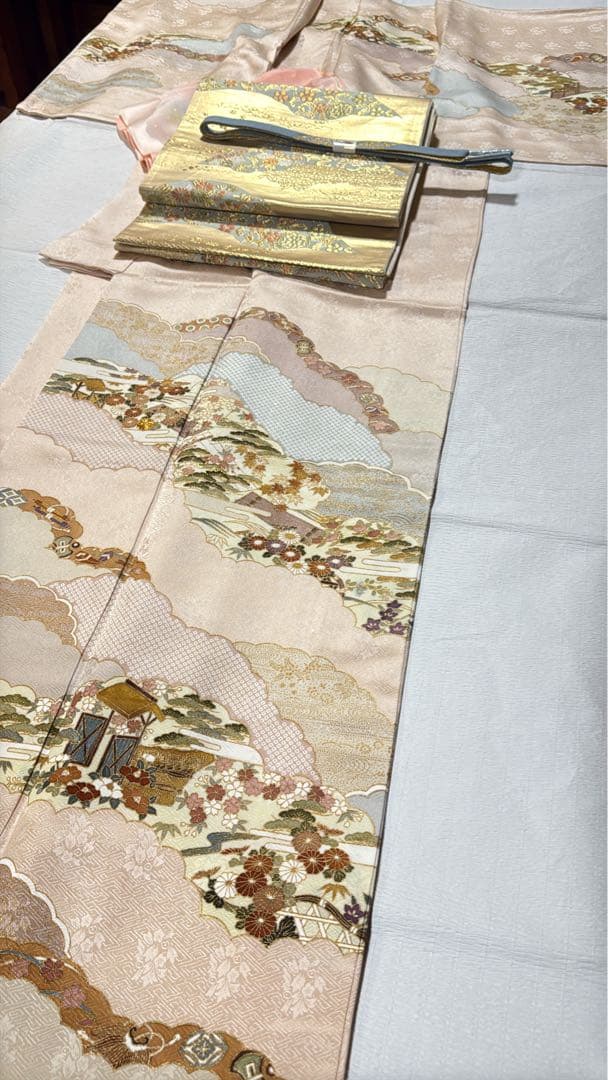 訪問着　正絹　フルセット　雲　金駒刺繍
