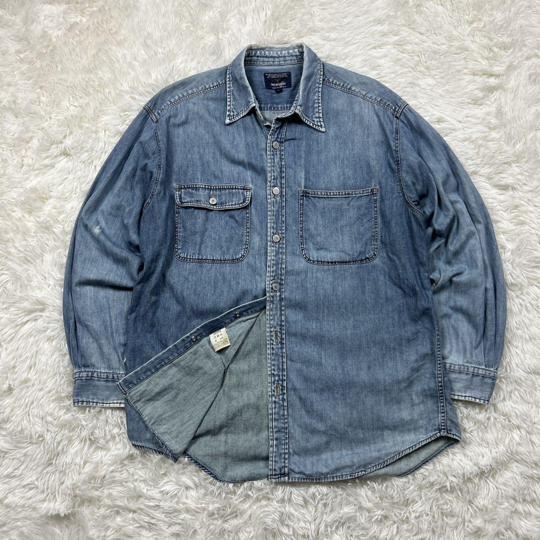 90s ラングラージャパン ダンガリー デニム シャツ 風合い LL Wrangler