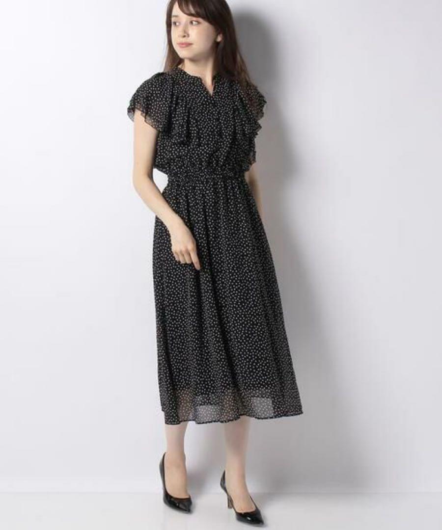 超美品 ANAYI ミニドットラッフル袖ワンピース 38 クリーニング済