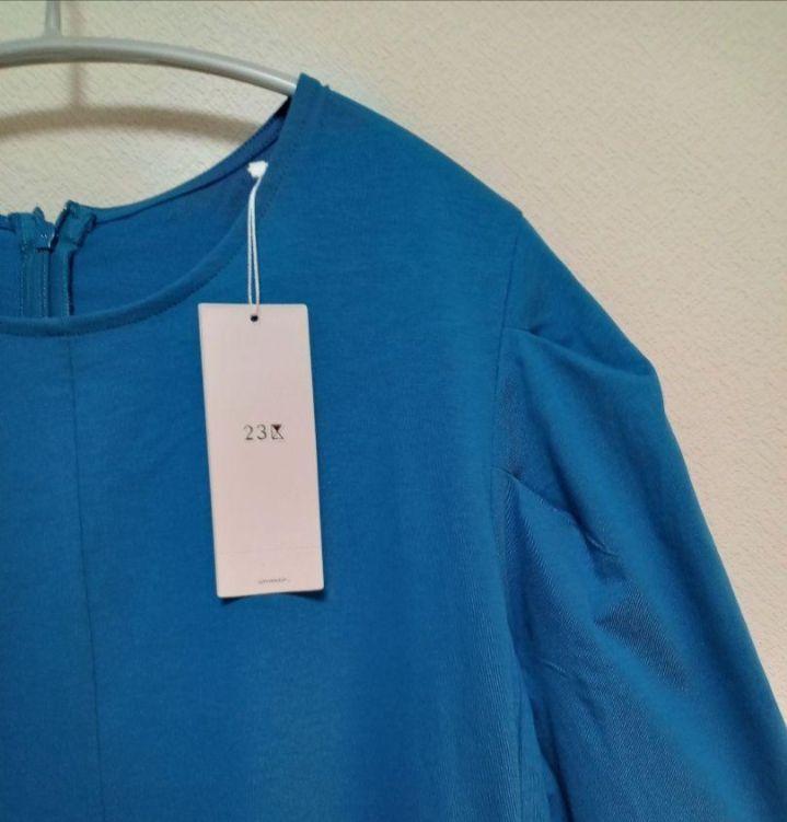 ワンピース 半袖青　23区