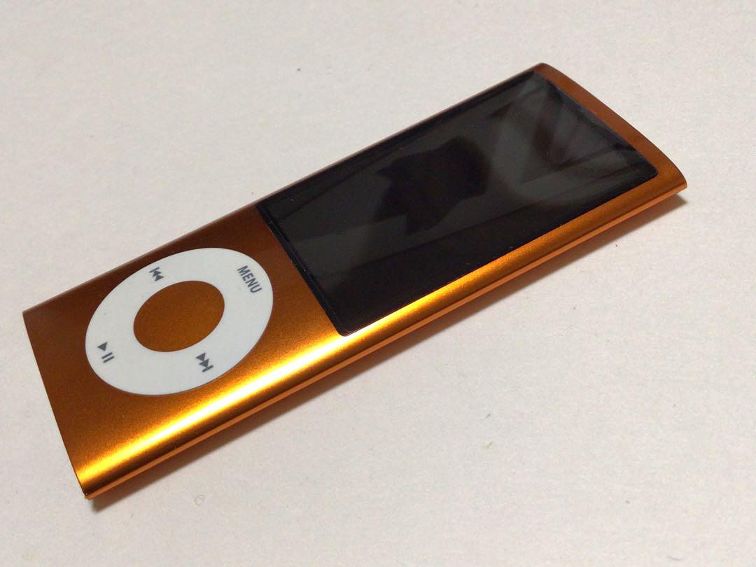 iPod nano 5世代オレンジno.76バッテリ交換済、usb、ソフトケース