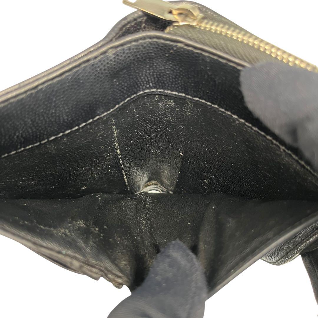 極美✨サンローラン 二つ折り財布 YSL カサンドラ キャビアスキン ブラック