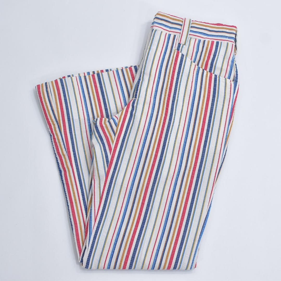 70s Vintage マルチストライプ シアサッカースラックス フレアパンツ