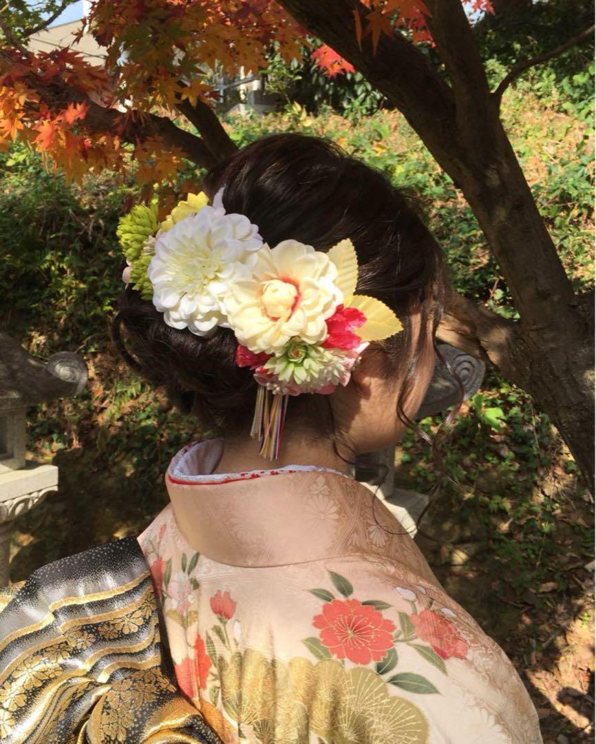 成人式 結婚式 花飾り華やか髪飾りセット かんざし