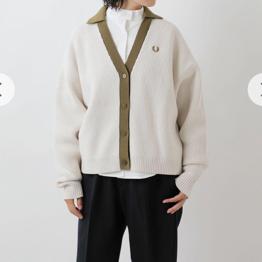 【FRED PERRY】リブレイヤードカラーニットカーディガン 【FRED PERRY】リブレイヤードカラーニットカーディガン