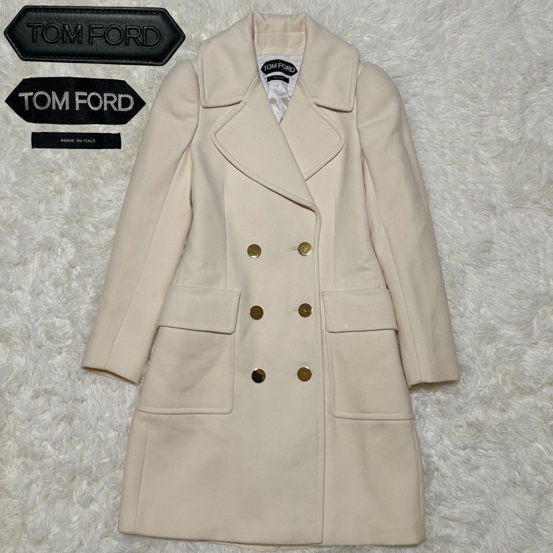 現行　TOM FORD pコート　ウール　ホワイト　正規品　レザータグ　Aライン