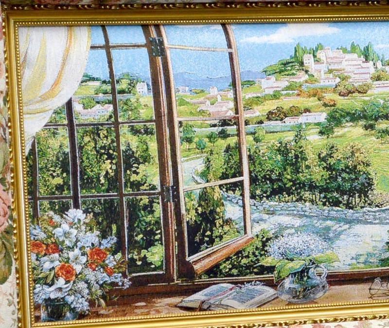 絵画 窓から眺める丘 フランス・ゴブラン織り使用 キャンバス 額絵 風景画 名画