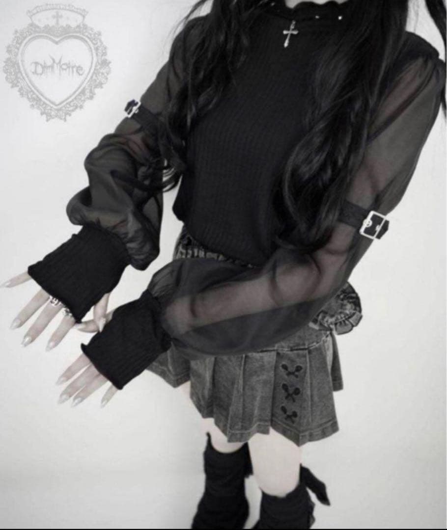 【〇】DimMoire ニット×シアートップス BLACK DimMoire ディムモアール ニット×シアートップス ブラック