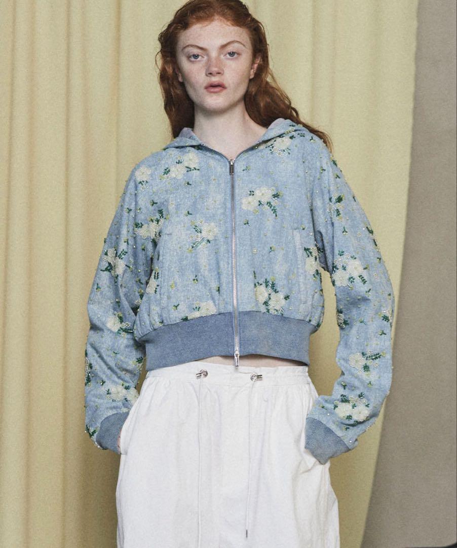 ジャケット・アウター Embroidery Flower Beads Hoodie