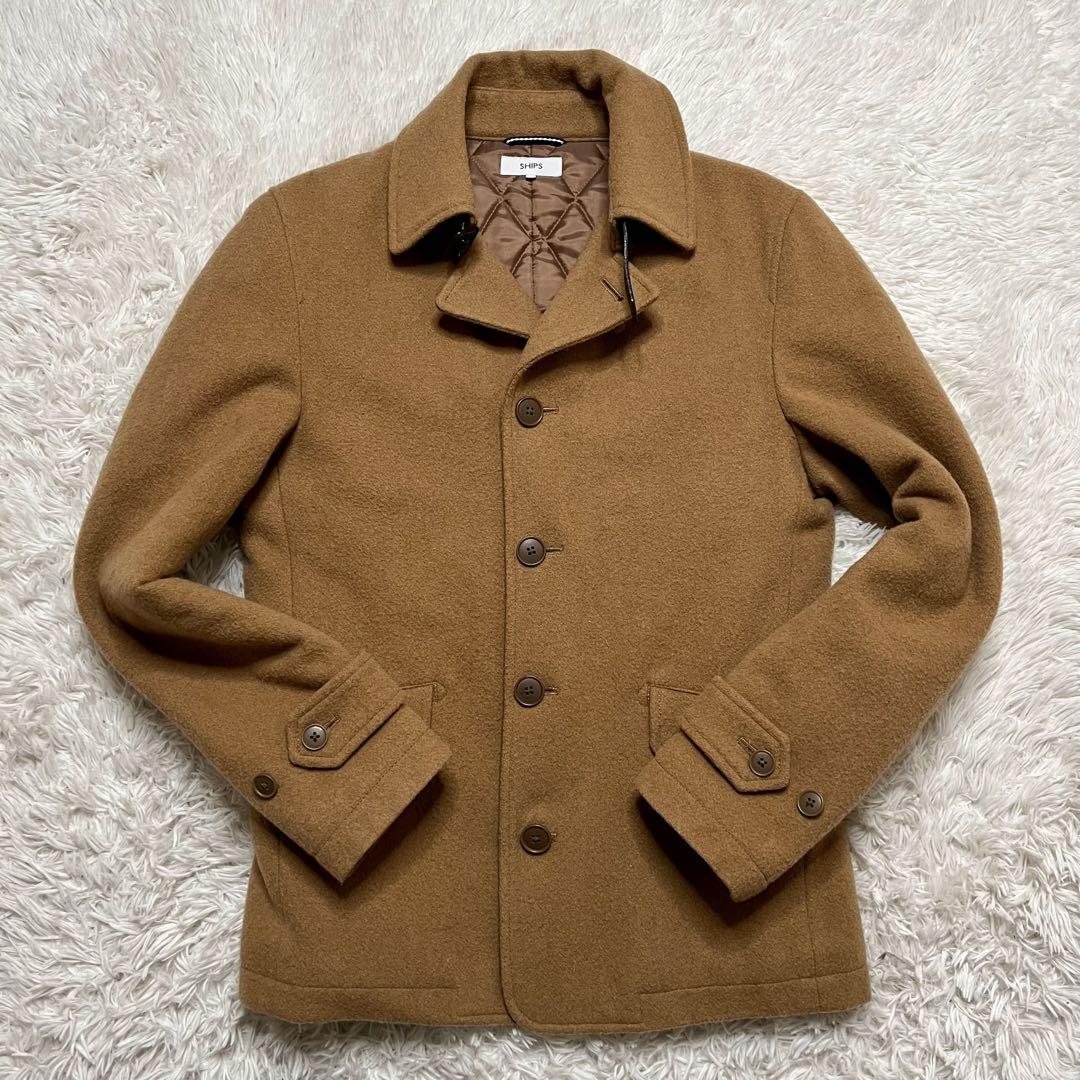 【美品】shipsシップス メルトン ピーコート キルティング レザーベルト M