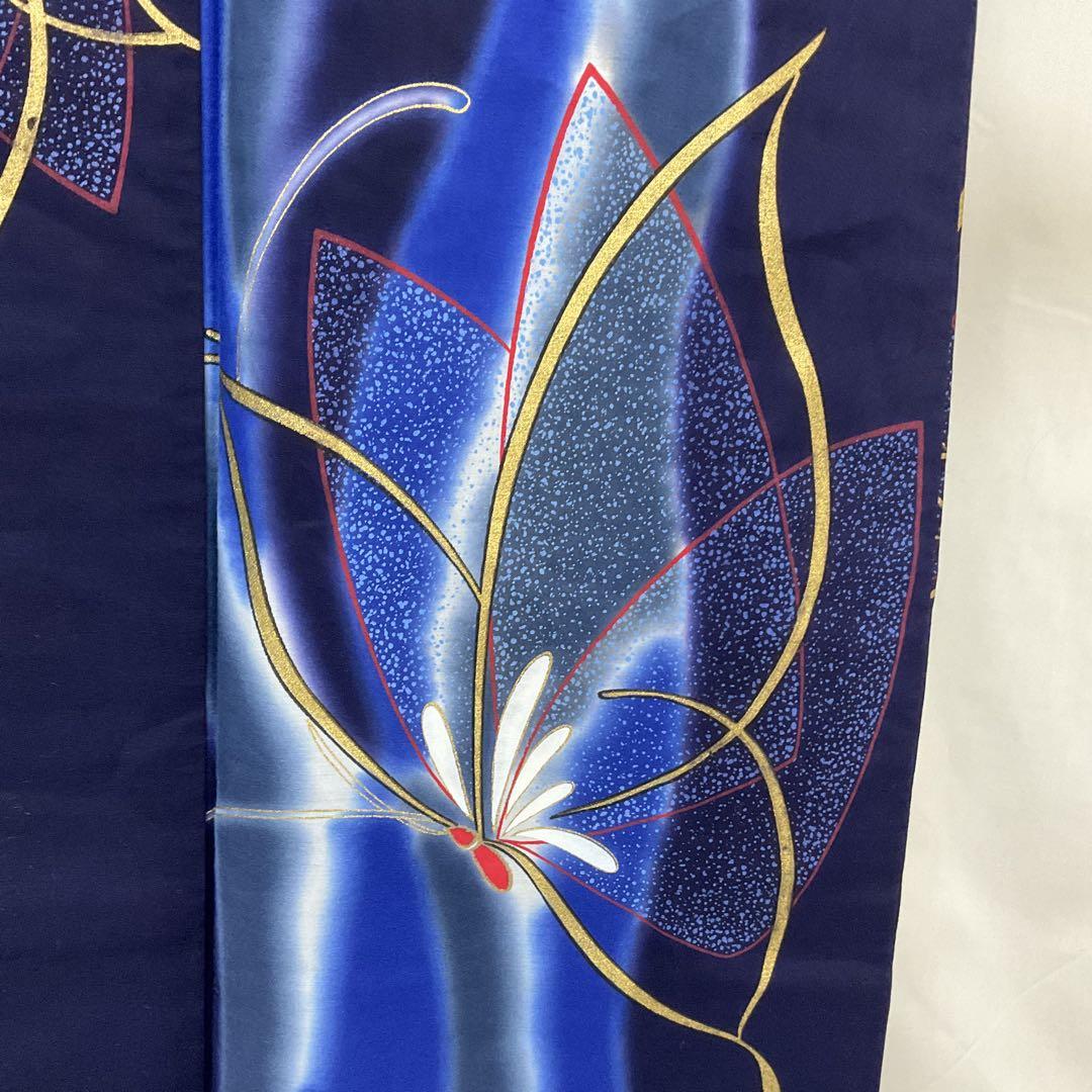 C658綿　浴衣　広衿　蝶　金彩　極美品　着物