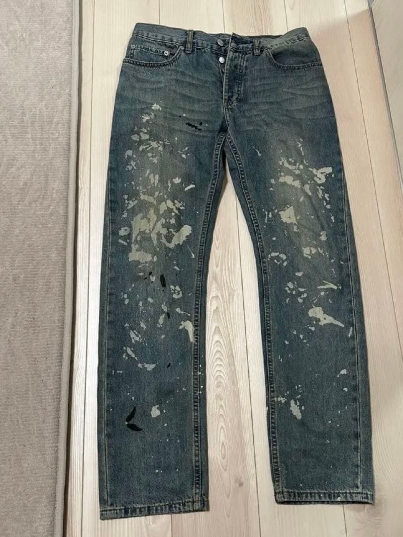 ダークブルー ペイントスプラッター デニム ダークブルー ペイントスプラッター デニム