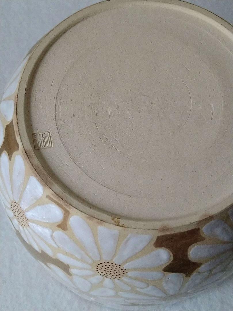 水指 茶道具 陶器 焼物 花柄 高さ約16cm 直径約15.5cm