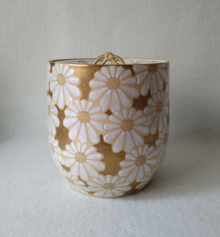 水指 茶道具 陶器 焼物 花柄 高さ約16cm 直径約15.5cm