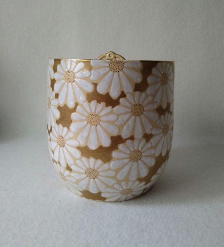 水指 茶道具 陶器 焼物 花柄 高さ約16cm 直径約15.5cm