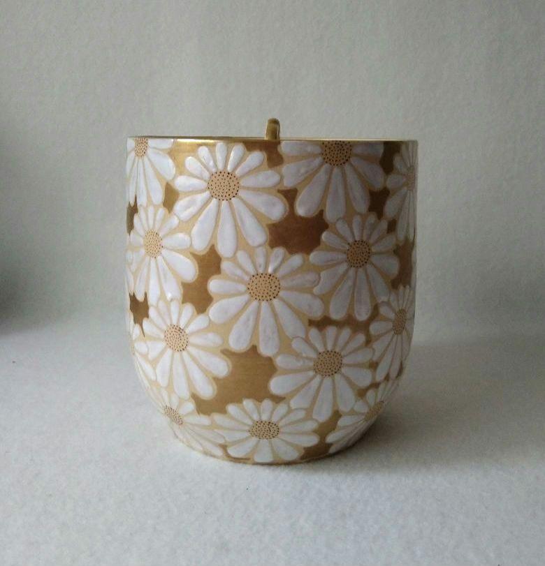 水指 茶道具 陶器 焼物 花柄 高さ約16cm 直径約15.5cm