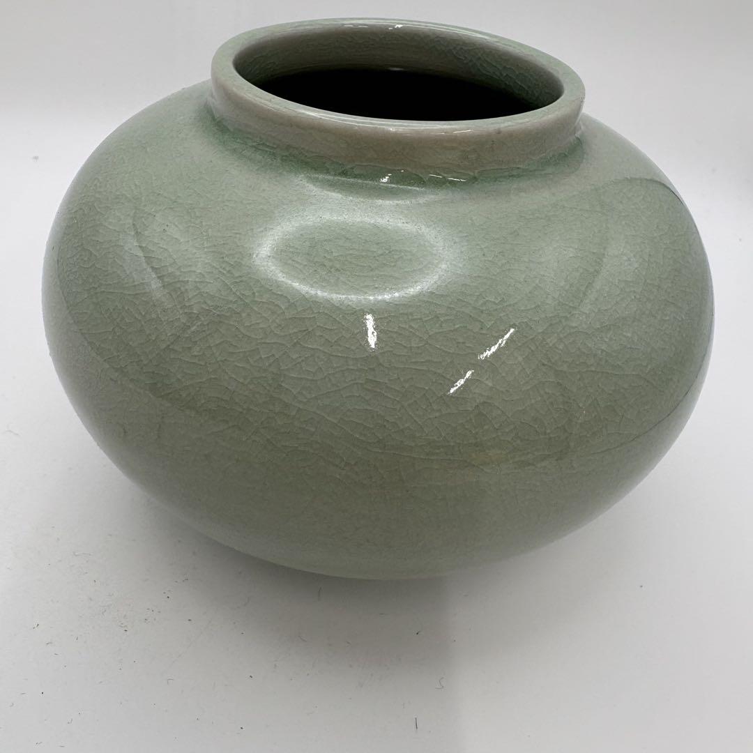 韓国高麗青磁花入れ 高麗青磁 韓国 直輸入/ 手付壺 天上花 （大） /訳あり