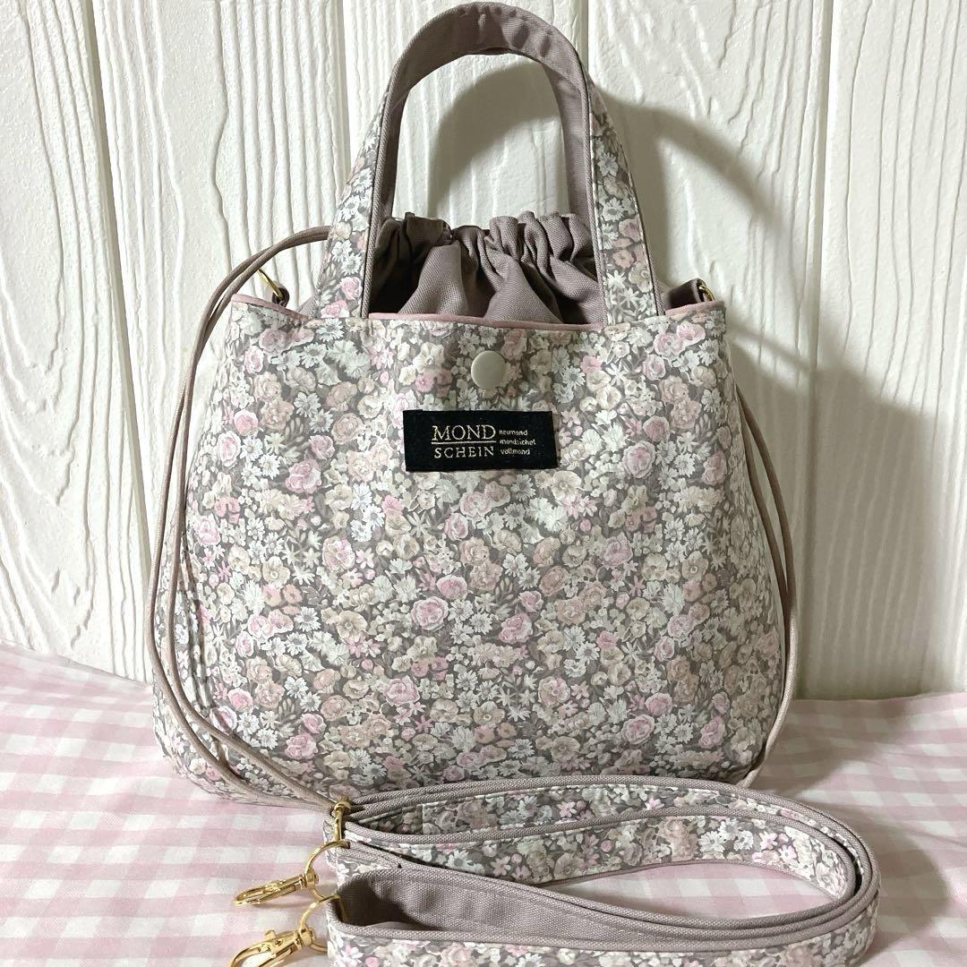フリー出品①チャイブ　マロンロゼ　あおり巾着ショルダーバッグ リバティ チャイブショルダー付あおり巾着バッグL - メルカリ