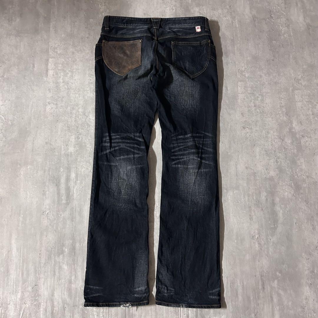 m6923 【48】ハイダウェイ ニコル フレアデニムパンツ 牛革 ストレッチ