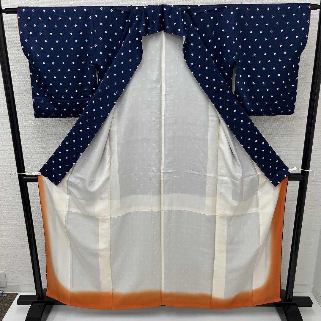 小紋 正絹 立涌 可愛い絞り 藍地 着物 着付け i-2926 小紋 正絹 立涌 可愛い絞り 藍地 着物 着付け i-2926 - メルカリ