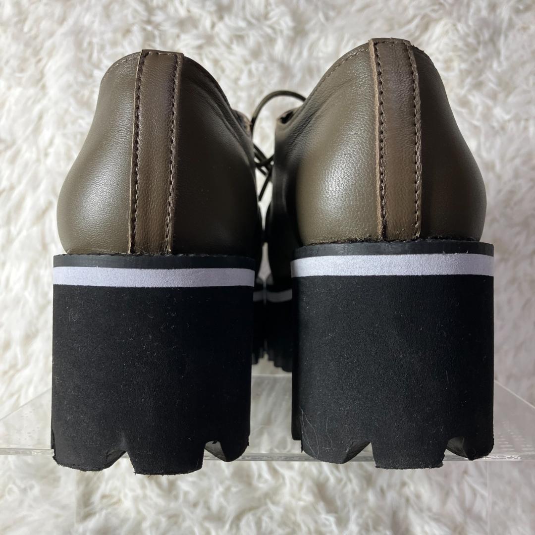 極美品 ALL BLACK レザー 厚底ローファー フリンジ 38 24㎝