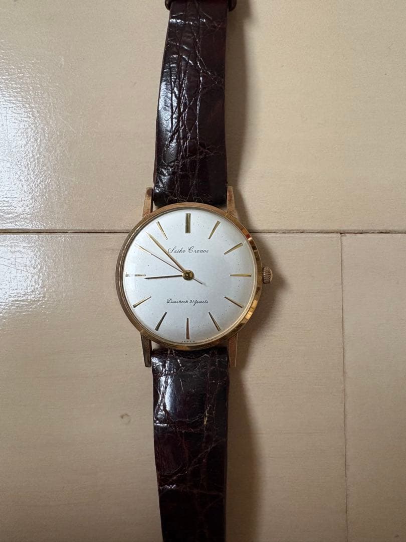 SEIKO CRONOS自動巻き時計 シルバー ゴールド アンティーク風