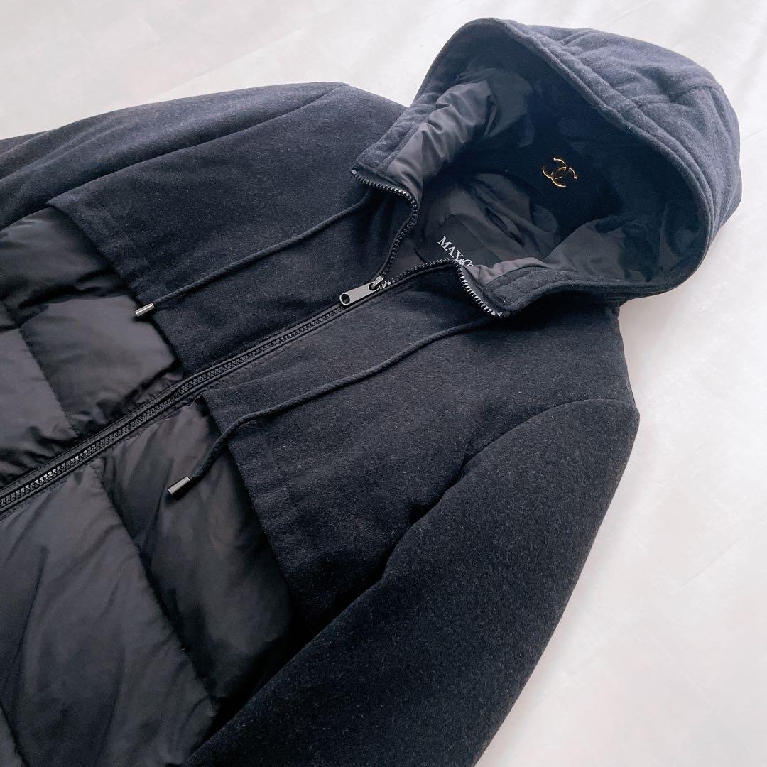 美品✨Max&Co. ロングダウンコート 切り替え フード 黒 40
